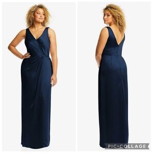 After Six 6864 Faux Wrap Whisper Satin Maxi Dress Gown Midnight Navy 14